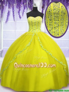 Pretty Yellow Tulle Zipper Quinceanera Dress Sleeveless Floor Length Beading