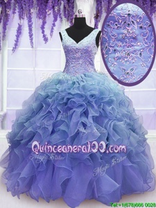 Sleeveless Lace Up Floor Length Beading and Embroidery and Ruffles Vestidos de Quinceanera