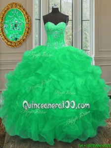 Green Sleeveless Beading and Embroidery and Ruffles Floor Length Sweet 16 Dresses