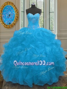 Captivating Blue Organza Lace Up Sweet 16 Quinceanera Dress Sleeveless Beading and Ruffles