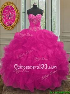 Admirable Fuchsia Sleeveless Floor Length Beading and Embroidery Lace Up Quinceanera Dresses