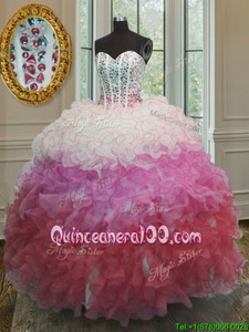Hot Sale Multi-color Sleeveless Floor Length Beading and Ruffles and Sashes|ribbons Lace Up Sweet 16 Quinceanera Dress
