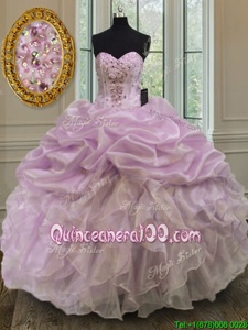 Colorful Lilac Organza Lace Up Sweet 16 Quinceanera Dress Sleeveless Floor Length Beading and Ruffles