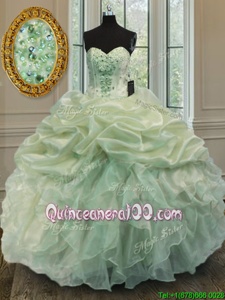 Affordable Sweetheart Sleeveless Organza Quinceanera Gown Beading and Ruffles Lace Up