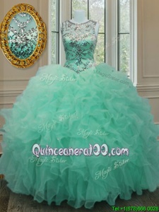 Captivating Floor Length Apple Green Quinceanera Gowns Scoop Sleeveless Lace Up