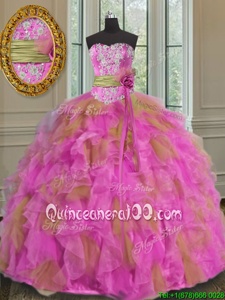 Best Selling Multi-color Sleeveless Floor Length Beading and Ruffles and Sashes|ribbons Lace Up Quinceanera Gown