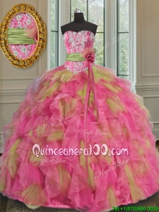 Luxurious Sequins Multi-color Sleeveless Organza Lace Up Quinceanera Dress forMilitary Ball and Sweet 16 and Quinceanera