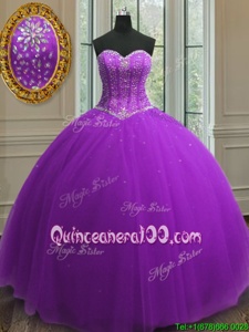 Modern Floor Length Lace Up Sweet 16 Quinceanera Dress Purple and In forMilitary Ball and Sweet 16 and Quinceanera withBeading and Sequins