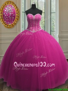 Extravagant Fuchsia Quinceanera Dresses Military Ball and Sweet 16 and Quinceanera and For withBeading and Sequins Sweetheart Sleeveless Lace Up