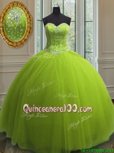 Adorable Sweetheart Sleeveless Tulle Sweet 16 Dresses Beading and Sequins Lace Up