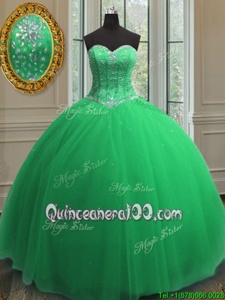 Sequins Spring Green Sleeveless Tulle Lace Up Sweet 16 Dress forMilitary Ball and Sweet 16 and Quinceanera