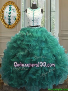 Dynamic Turquoise Quinceanera Gown Military Ball and Sweet 16 and Quinceanera and For withAppliques and Ruffles Scoop Sleeveless Clasp Handle