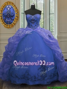Custom Fit Sleeveless Court Train Lace Up With Train Beading and Appliques and Pick Ups Quinceanera Dresses