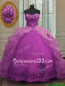 Graceful Sweetheart Sleeveless Organza Quinceanera Dress Beading and Appliques and Pick Ups Court Train Lace Up
