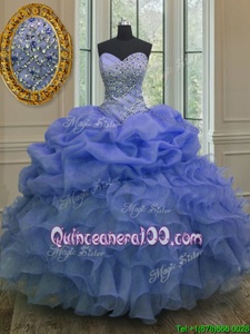 Trendy Pick Ups Floor Length Blue 15 Quinceanera Dress Sweetheart Sleeveless Lace Up