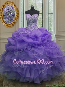 Simple Organza Sweetheart Sleeveless Lace Up Beading and Ruffles and Pick Ups Sweet 16 Quinceanera Dress inLavender