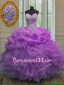 Free and Easy Pick Ups Sweetheart Sleeveless Lace Up Sweet 16 Quinceanera Dress Lavender Organza