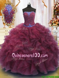 Beautiful Sleeveless Lace Up Floor Length Beading and Ruffles Quinceanera Gown