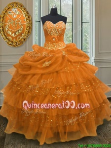 Amazing Orange Sweetheart Lace Up Beading and Ruffled Layers and Pick Ups 15 Quinceanera Dress Sleeveless