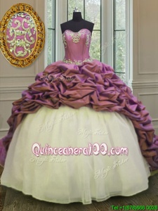 Superior White And Purple Sleeveless Beading and Appliques and Pick Ups Lace Up Sweet 16 Dress