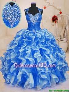 Exquisite Royal Blue 15th Birthday Dress Military Ball and Sweet 16 and Quinceanera and For withBeading and Ruffles Sweetheart Sleeveless Lace Up