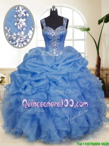 Decent Pick Ups Blue Sleeveless Organza Zipper Ball Gown Prom Dress forMilitary Ball and Sweet 16 and Quinceanera