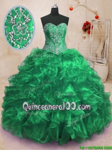 Sweet Spring and Summer and Fall and Winter Organza Sleeveless With Train Ball Gown Prom Dress Sweep Train andBeading and Ruffles