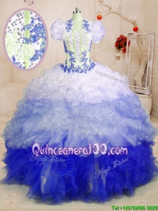 Dazzling Sleeveless Brush Train Beading and Appliques and Ruffles Lace Up Sweet 16 Dress
