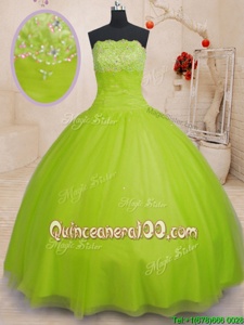 Romantic Sleeveless Floor Length Beading Lace Up Ball Gown Prom Dress with Yellow Green