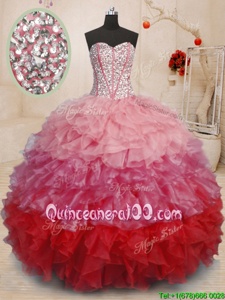 Deluxe Sleeveless Beading and Ruffles Lace Up Quinceanera Dress