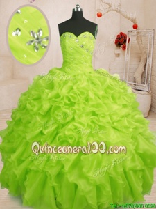Traditional Yellow Green Sweet 16 Dress Military Ball and Sweet 16 and Quinceanera and For withBeading and Ruffles Sweetheart Sleeveless Lace Up