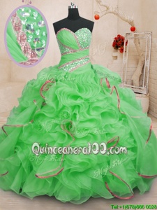 Colorful With Train Spring Green 15th Birthday Dress Sweetheart Sleeveless Brush Train Lace Up