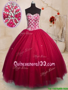Beauteous Beading 15th Birthday Dress Red Lace Up Sleeveless Floor Length