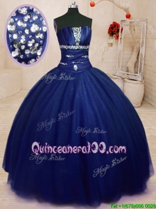 Fantastic Royal Blue Sleeveless Floor Length Beading Lace Up 15th Birthday Dress