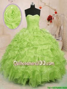 Ball Gowns Quince Ball Gowns Yellow Green Sweetheart Organza Sleeveless Floor Length Lace Up