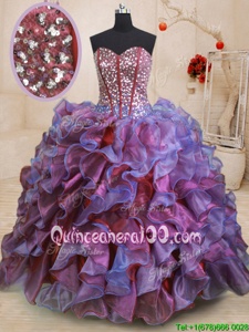 Multi-color Sweetheart Lace Up Beading and Ruffles Quinceanera Dresses Sleeveless