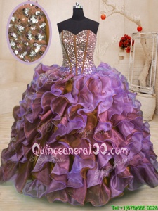 Most Popular Multi-color Sleeveless Beading and Ruffles Floor Length Sweet 16 Dress