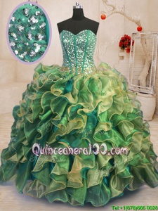 Hot Sale Sweetheart Sleeveless Lace Up 15 Quinceanera Dress Multi-color Organza