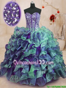 Beautiful Multi-color Sleeveless Beading and Ruffles Floor Length 15th Birthday Dress