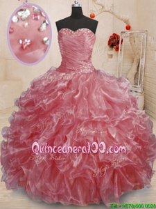On Sale Sweetheart Sleeveless Organza 15th Birthday Dress Beading and Ruffles Lace Up
