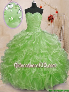 Cheap Beading and Ruffles Quinceanera Gown Spring Green Lace Up Sleeveless Floor Length