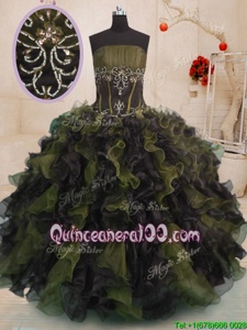 Modest Multi-color Sleeveless Organza Lace Up Sweet 16 Dress forMilitary Ball and Sweet 16