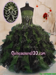 Low Price Multi-color Ball Gown Prom Dress Military Ball and Sweet 16 and Quinceanera and For withBeading and Ruffles Strapless Sleeveless Lace Up