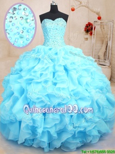 Fitting Ball Gowns Quinceanera Dress Baby Blue Sweetheart Organza Sleeveless Floor Length Lace Up
