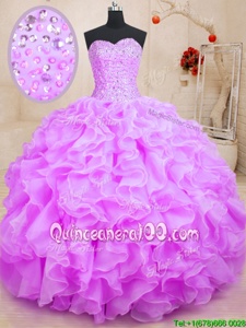 Sweet Purple Sweetheart Neckline Beading and Ruffles Quinceanera Dress Sleeveless Lace Up