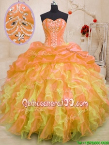 Modest Sleeveless Lace Up Floor Length Beading and Ruffles Quinceanera Dresses