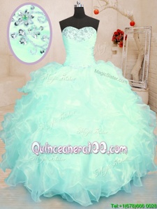 Suitable Organza Sweetheart Sleeveless Lace Up Beading and Ruffles Sweet 16 Quinceanera Dress inTurquoise and Apple Green