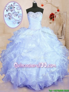 Sophisticated Ball Gowns 15th Birthday Dress Lavender Sweetheart Organza Sleeveless Floor Length Lace Up