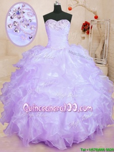Modern Beading and Ruffles Quinceanera Gown Lavender Lace Up Sleeveless Floor Length