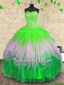 Sexy Multi-color Sweetheart Lace Up Beading and Ruffles and Sequins Vestidos de Quinceanera Sleeveless